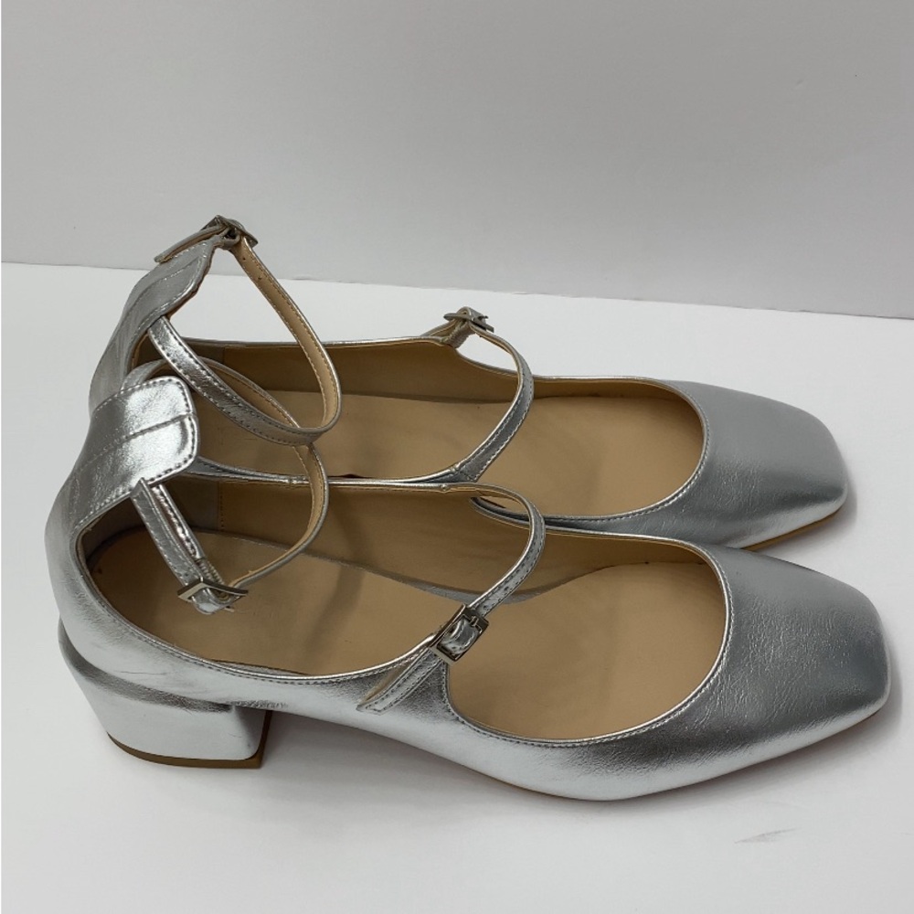 Peche Nico Silver Heeled Ballet Shoes Size 8 Elegant Dressy - Picture 6 of 8